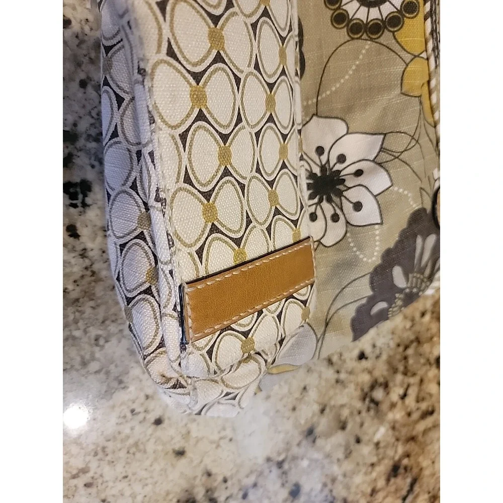 FOSSIL Patterned Canvas Leather Trim Shoulder/Tote Bag